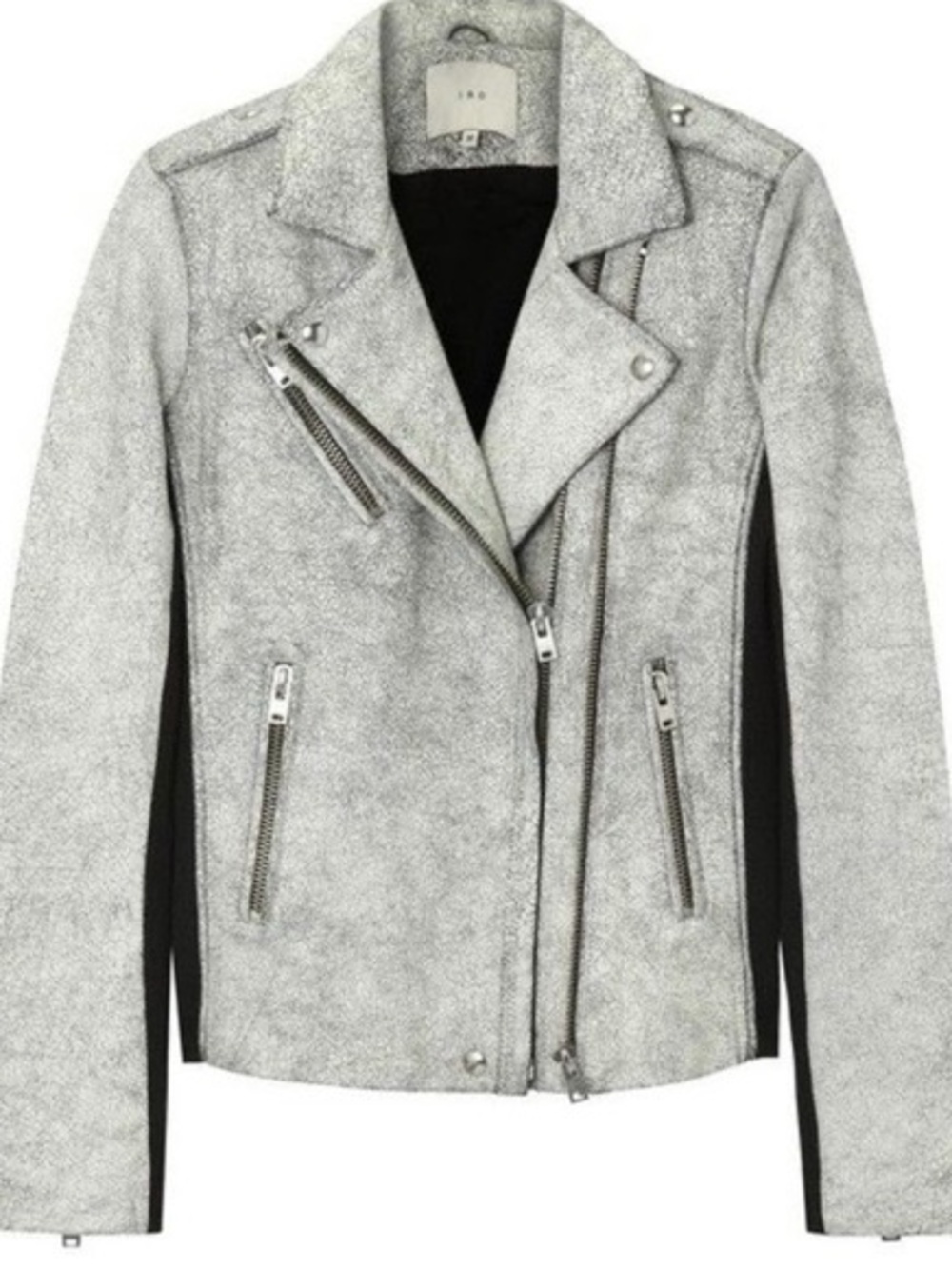 IRO Paris Ilaria White Cracked Paint Lamb Leather Biker Jacket